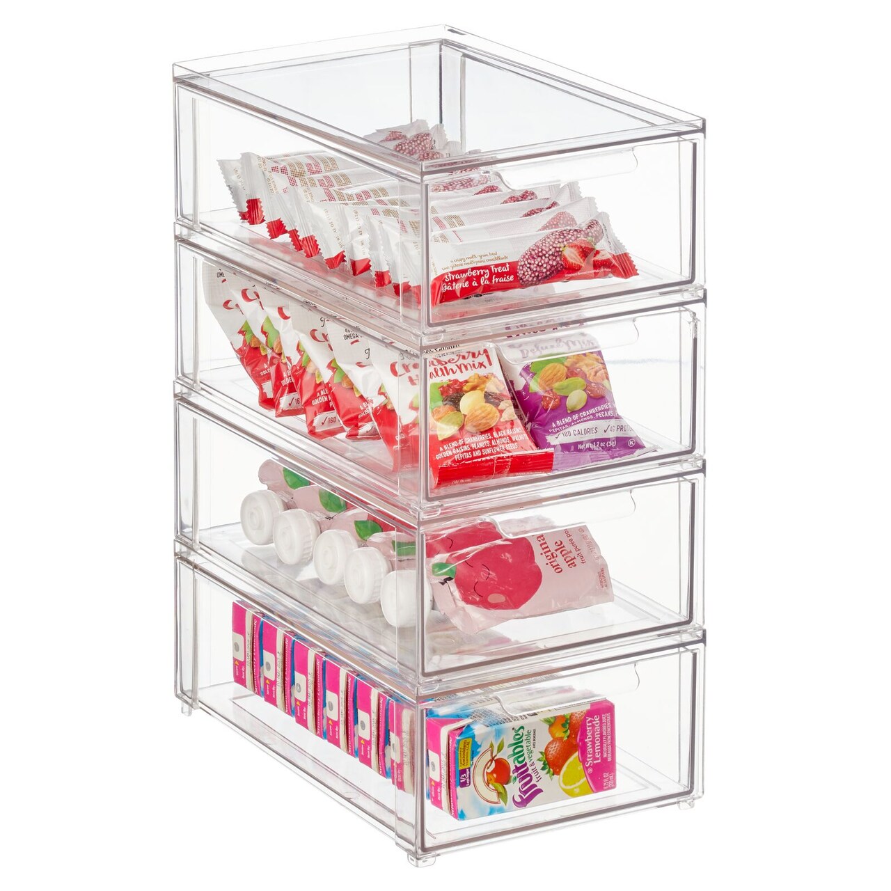 mDesign Stackable Kitchen Storage Bin Box with Pull-Out Drawer - Clear